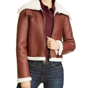 Theory Cropped Genuine Shearling Leather Jacket